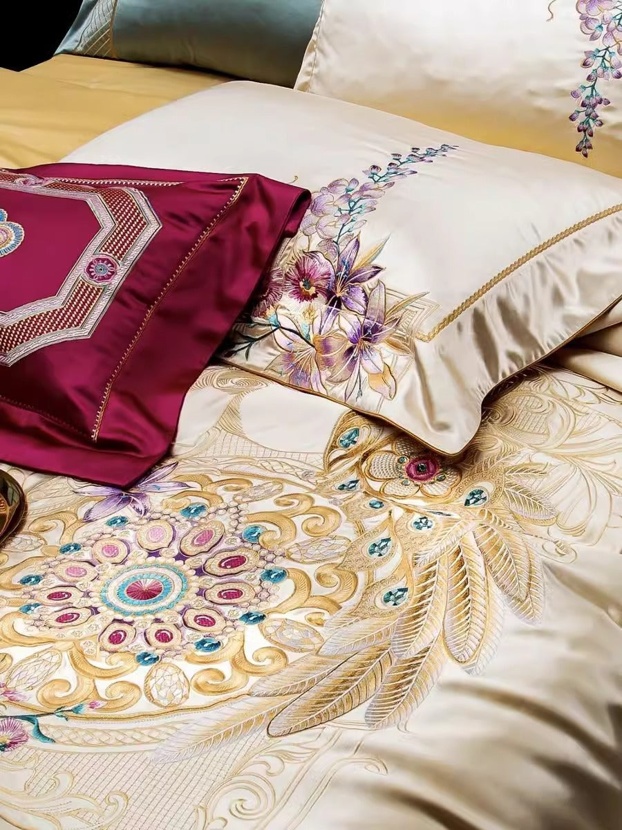 140s Silk Cotton Long-Staple Cotton Embroidery Four-Piece Bedding Set