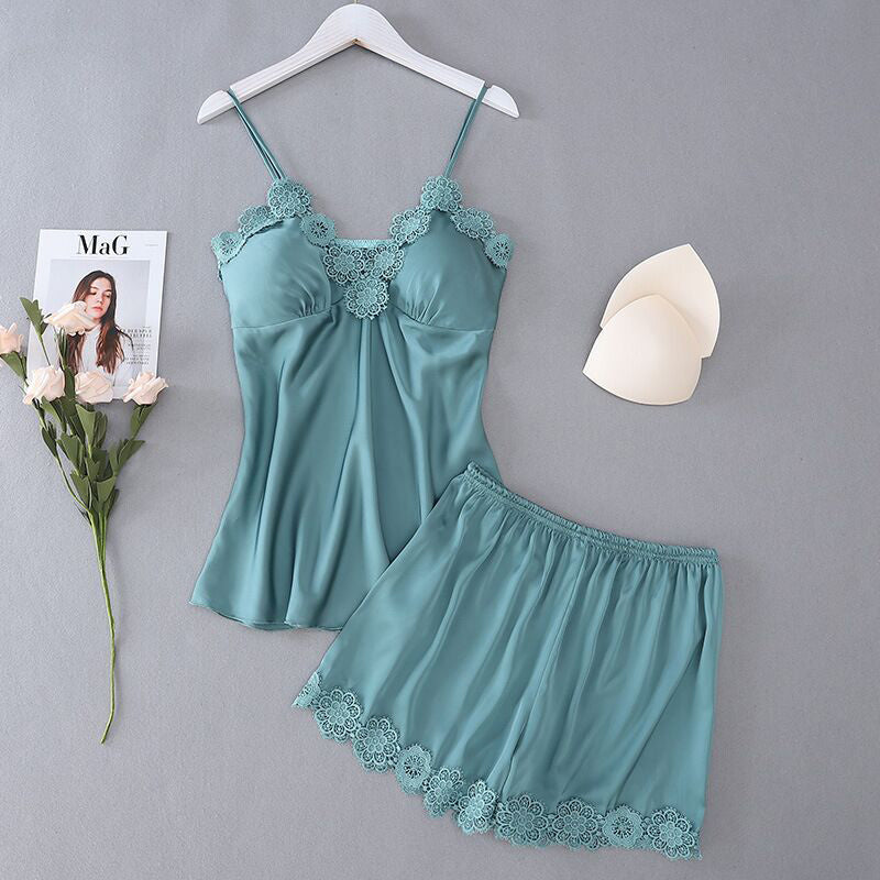 Lace Imitation Silk Split Home Suit