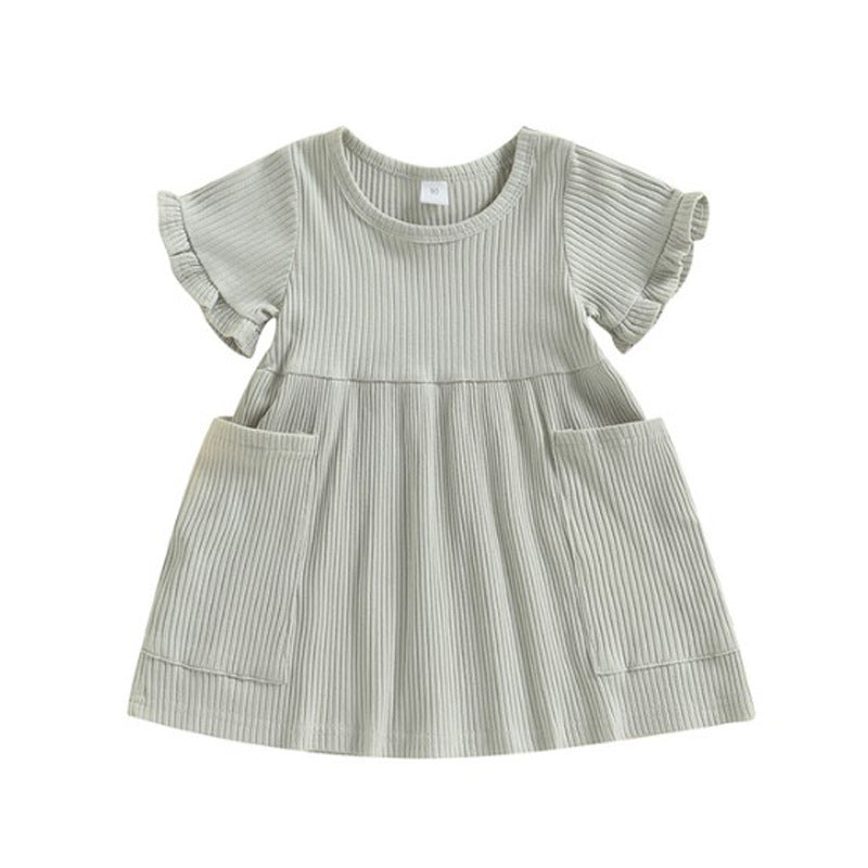 Girls Aline Cotton Short Sleeve Dress With Round Neck