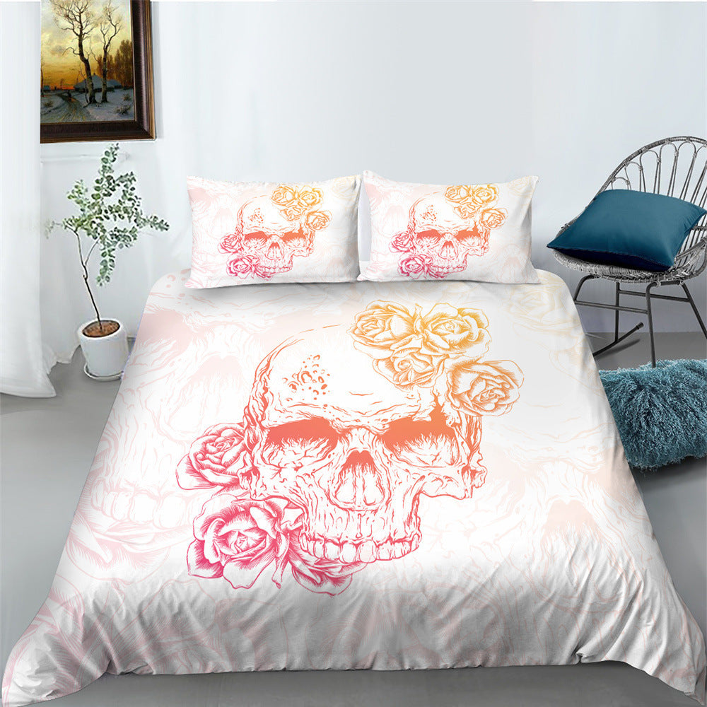 3D Printed Skull Pattern Three-Piece Chemical Fiber Bedding Set