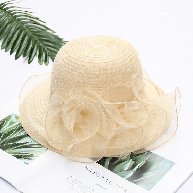 Women's Korean Lace Organza Wide Brim Foldable Sun Hat