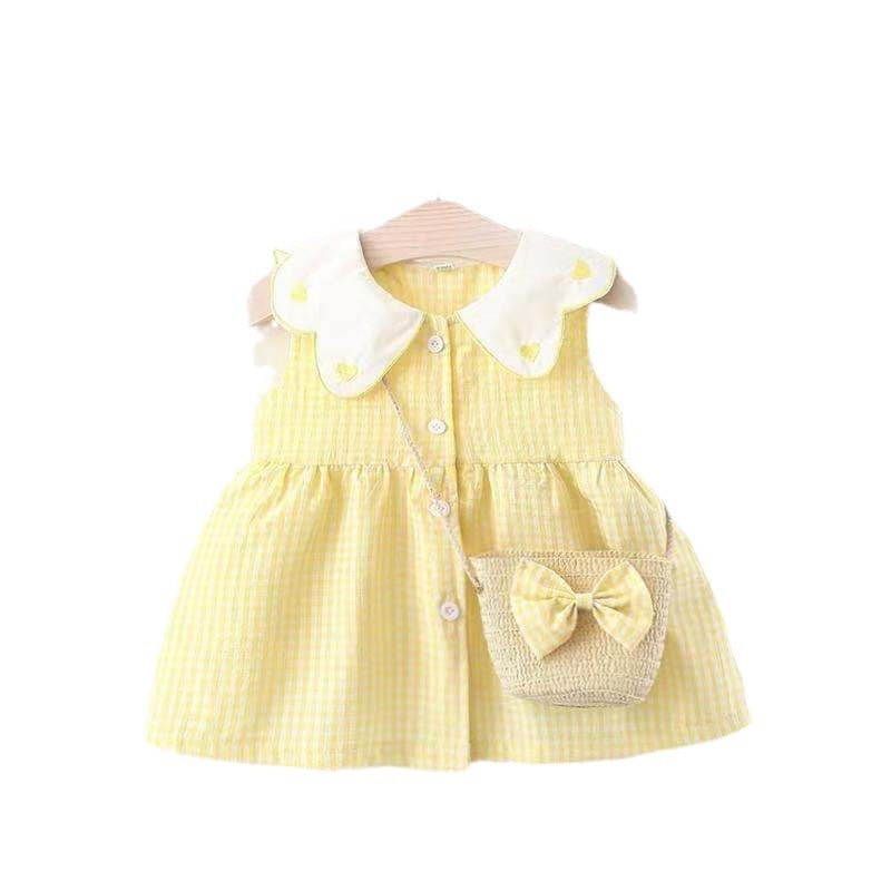 Girls' Summer Plaid Love-shape Print Dress