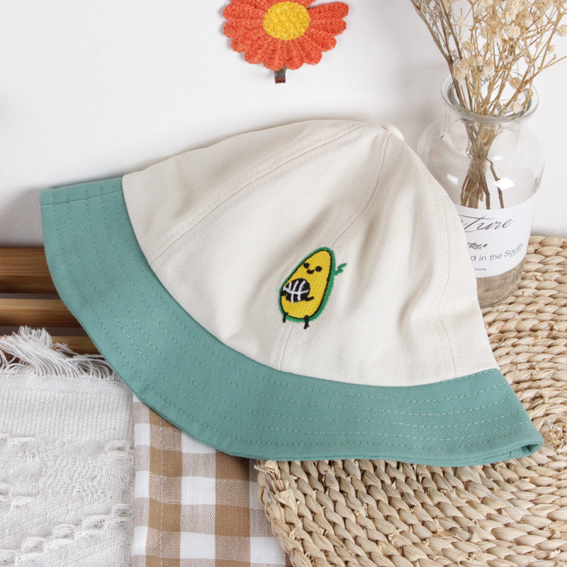 Ins Wind Avocado Strawberry Fruit Embroidery Children's Color Matching Fisherman Hat