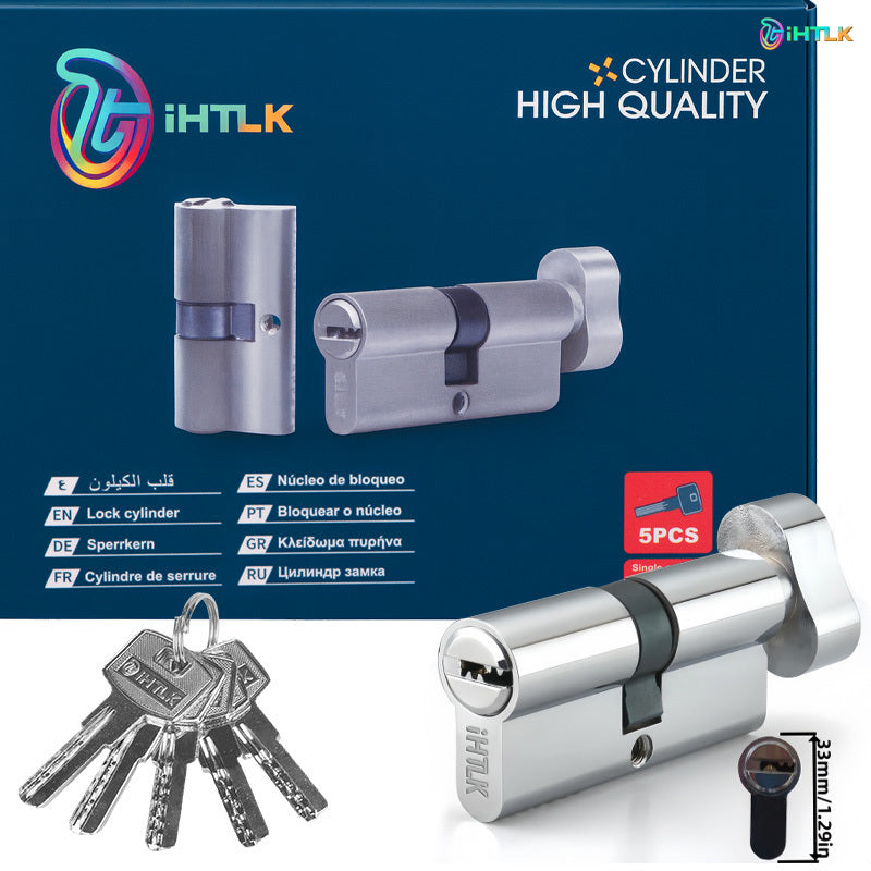 1 Piece Of European Standard Size, 70mm Length Knob Lock Cylinder, Lock Cylinder With 5 Keys, Suitable For Anti-Theft Doors, Office Doors, Stainless Steel Doors, Indoor Doors