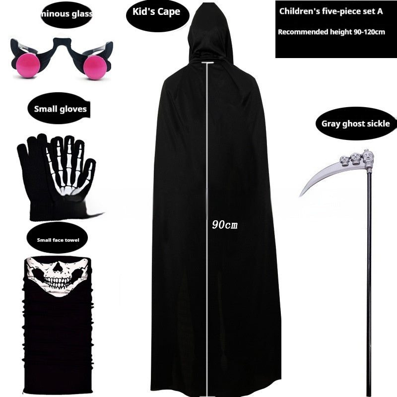 Kids Black Cloak Costume – Halloween Party Wizard Robe Outfit