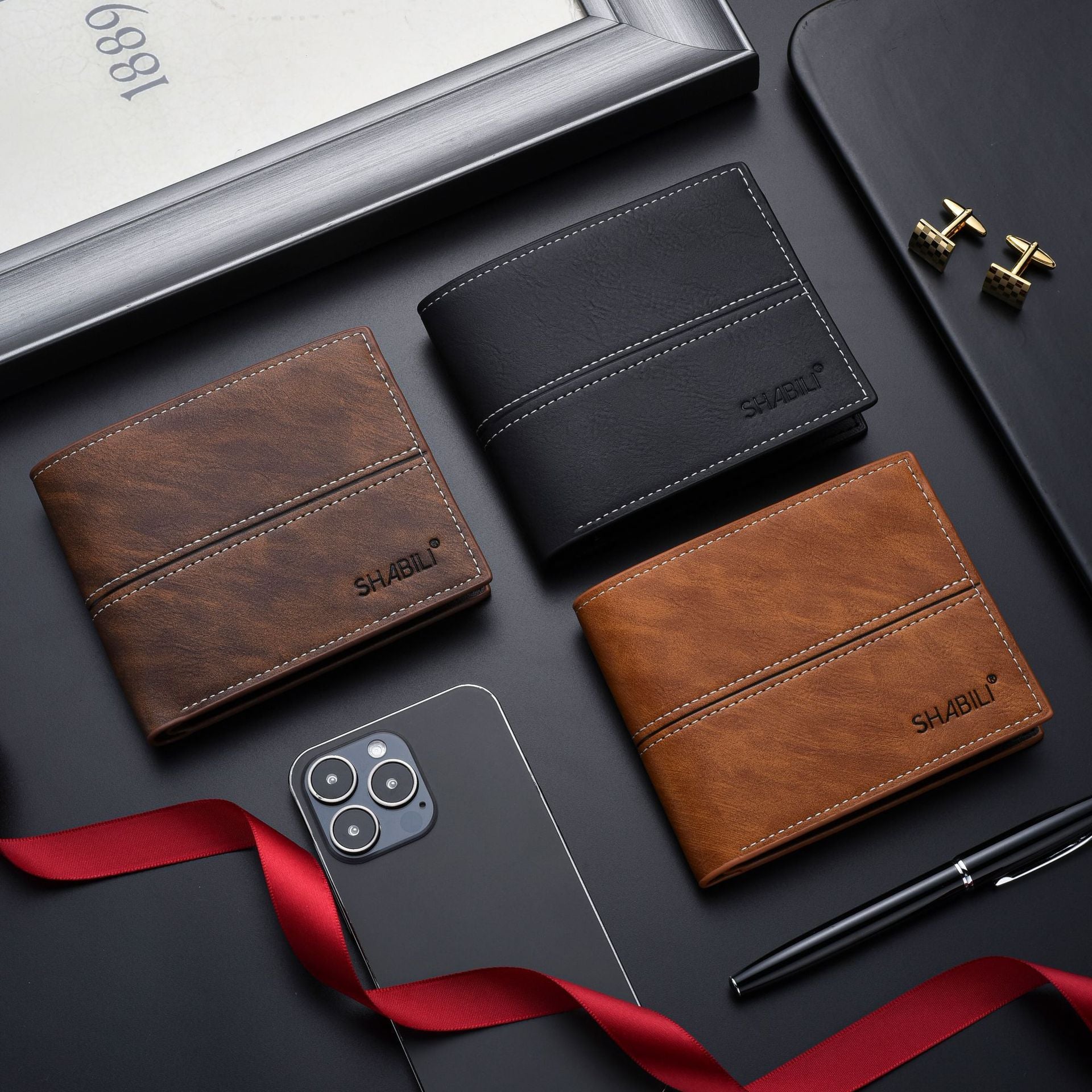 Men's Slim PU Leather Wallet Short Business Solid Design