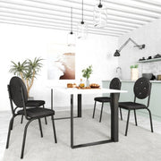 4-Piece Set of Black Faux Leather Bar Stools with Waterproof Surface and Metal Legs
