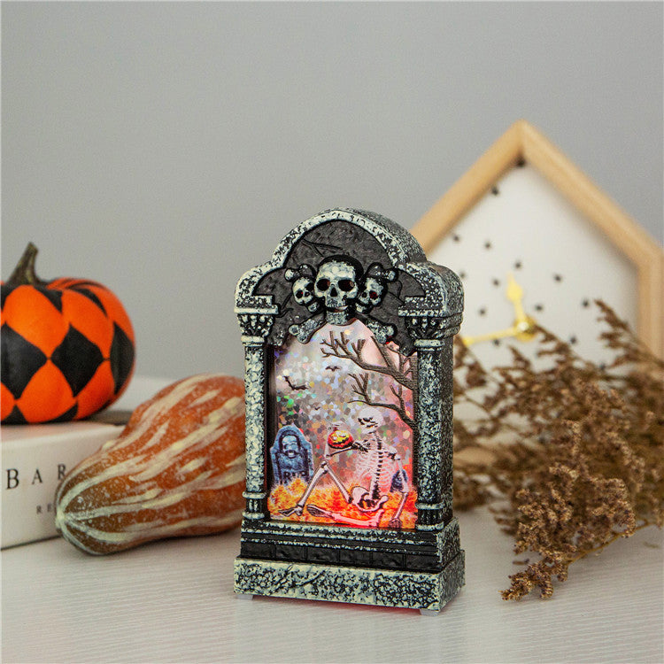 Halloween Luminous Scary Tombstone Shape Glowing LED Night Light Desktop Ornaments Resin Statue Halloween Decoration Scary Props