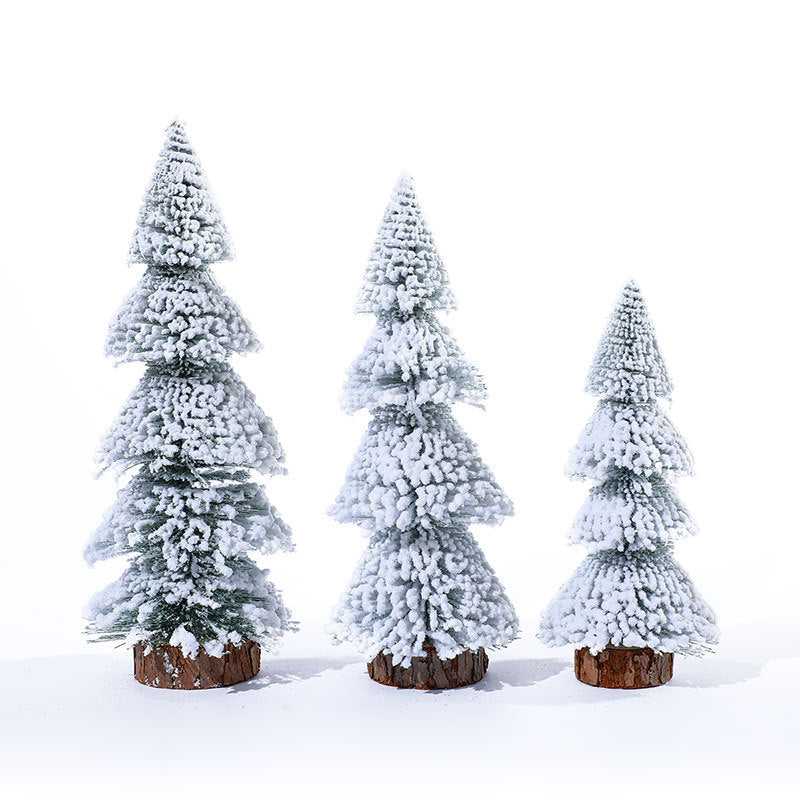 Tower-shaped Flocking Snow Pine Desktop Christmas Tree Ornaments