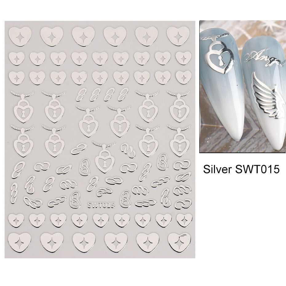 Silver Stamping Nail Sticker Wind Star Moon Heart-shape Lock Necklace