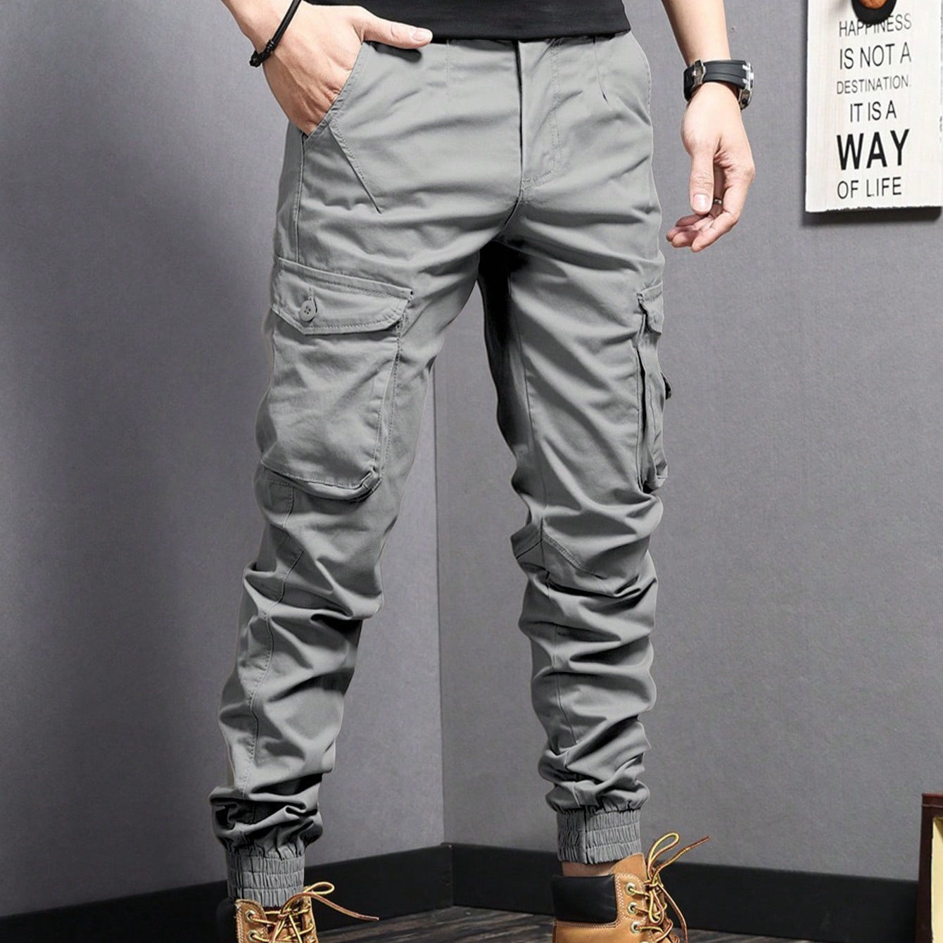 Men’s Faux Pocket Pants – Solid Color Formal Casual Trousers