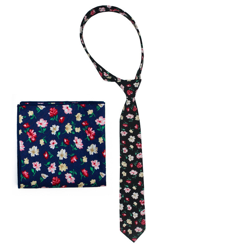 Men’s Printed Cotton Pocket Handkerchief with Floral Tie