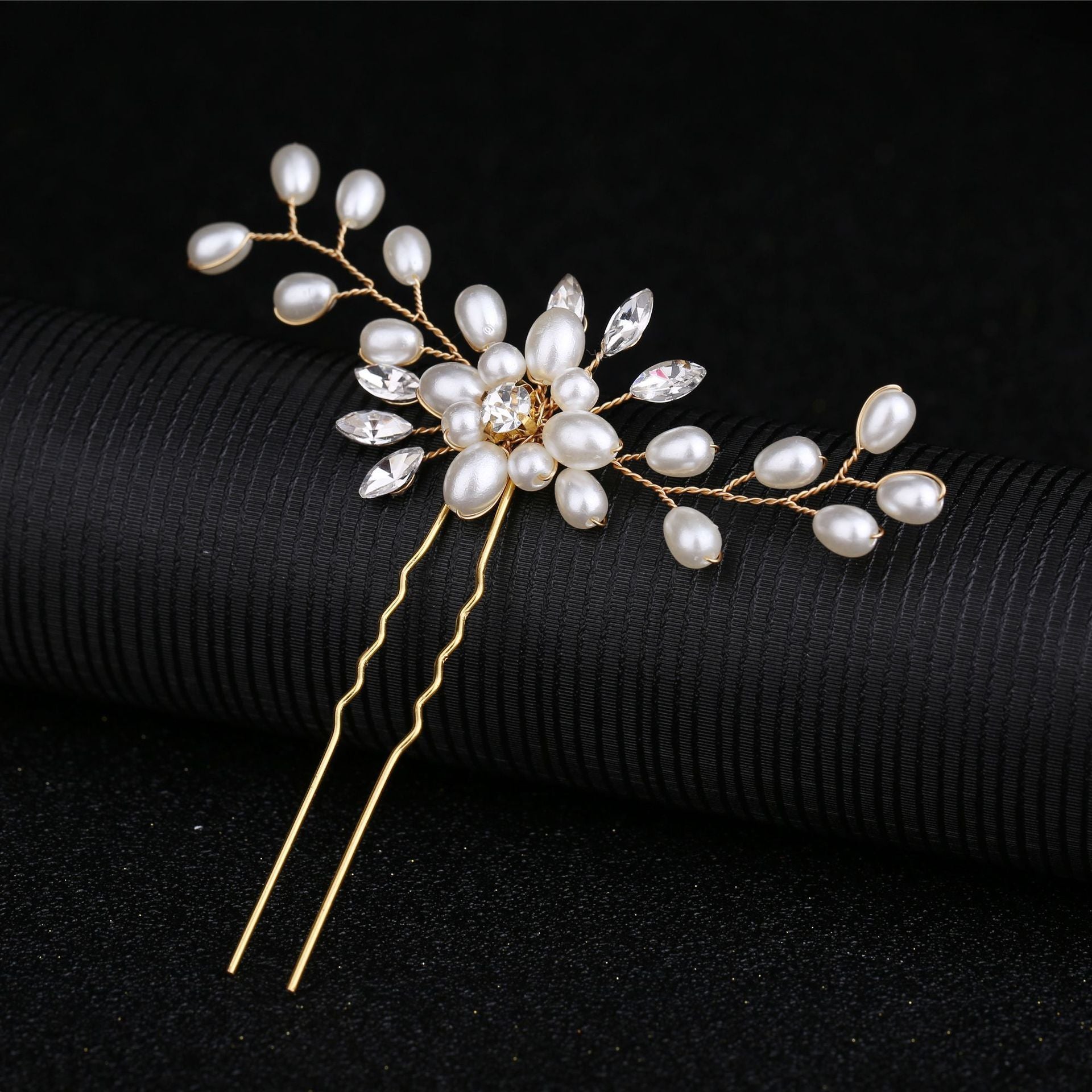 Korean Bride Handmade Pearl Crystal Hairpin Pin U-shaped Clip