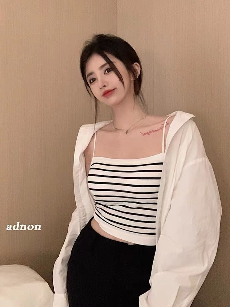 Summer Stripes Camisole Chest Pad Hot Girl Base Ride