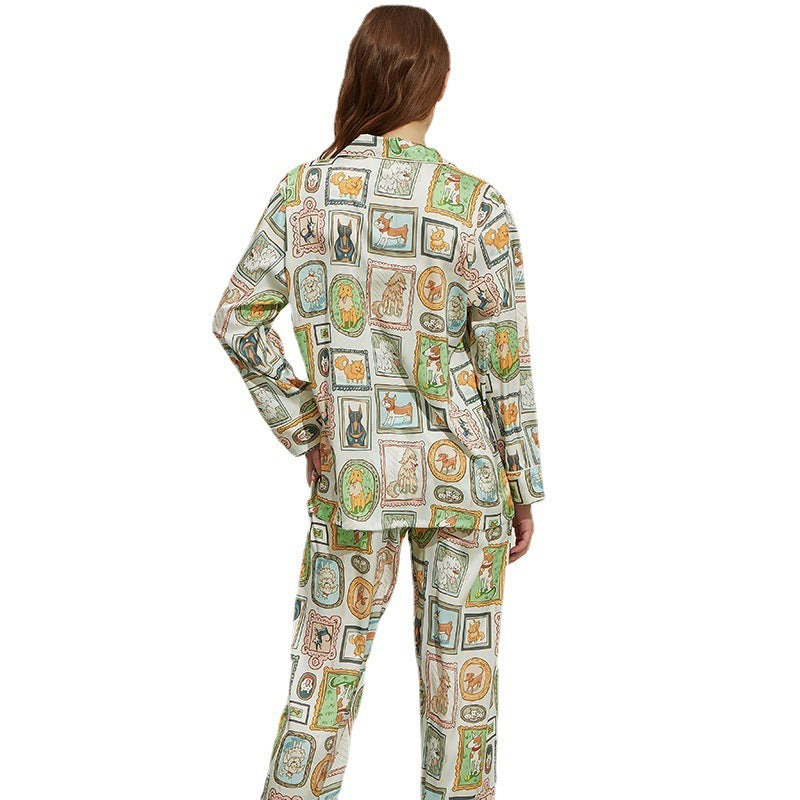 Womens Relaxed Pajama Set Polyester Comic Dog Print