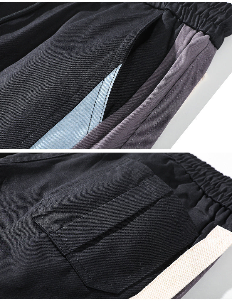 Men’s Hip-Hop Contrast Stitch Drawstring Cargo Pants – Streetwear Style