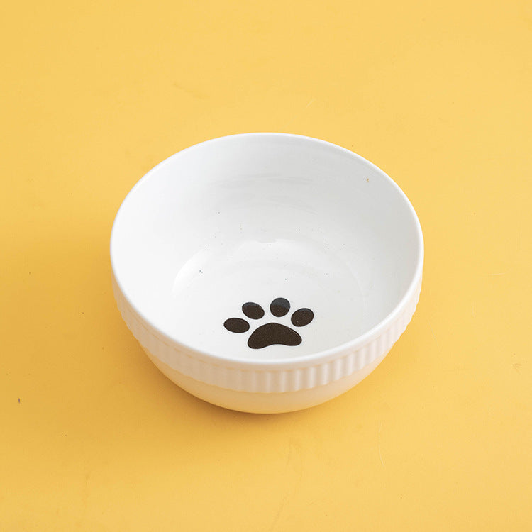 Ceramic Pet Bowl High Foot Neck Protection Snacks Anti-black Chin Oblique Mouth