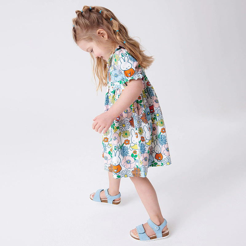 Cartoon Printing Lapel Cotton Girls' Dress