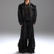 Unisex Relaxed Denim Coat With Splash Dye Pattern Detail