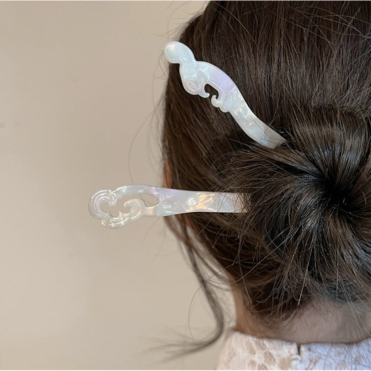 White Acetate Hairpin Simple Modern Hair Clasp