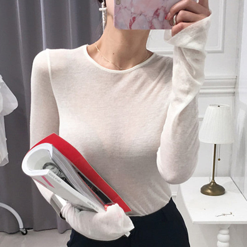 Slim Fit Slimming Round Neck Bottoming Shirt T-shirt Top For Women