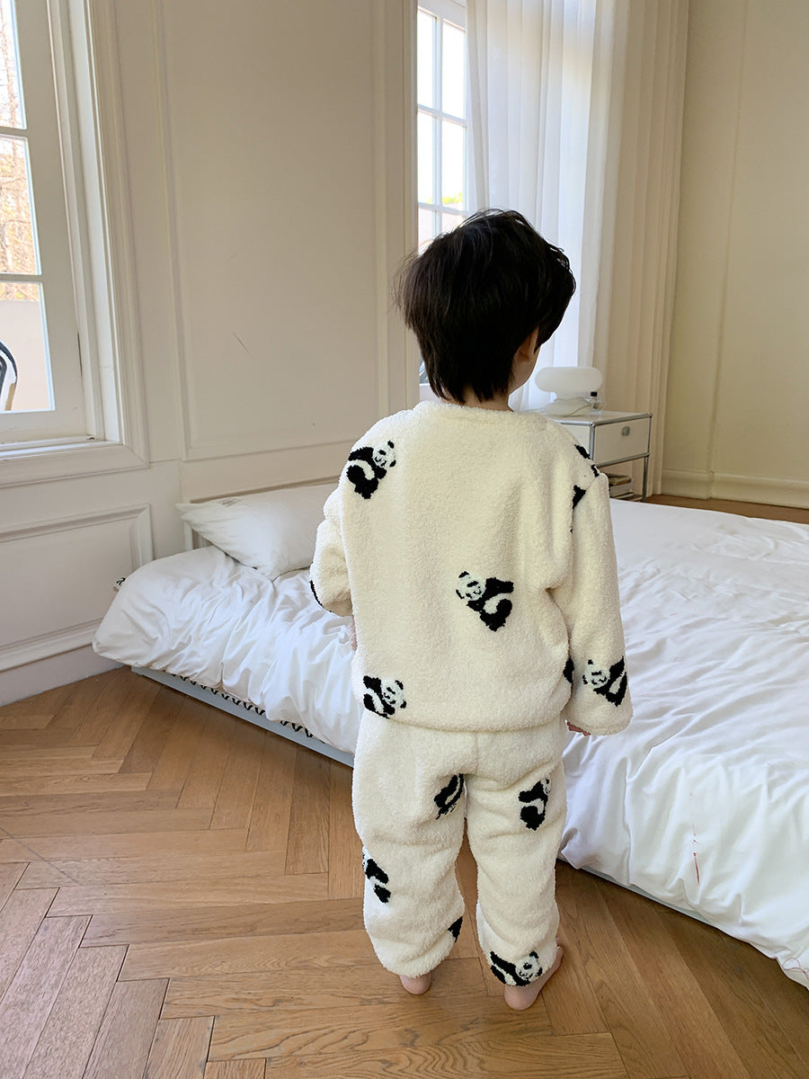 Children's Warm Loungewear Cotton Velvet Pajamas Suit