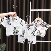 Kids Cotton Korean Style Lapel Short Sleeve Shirt Suit Set