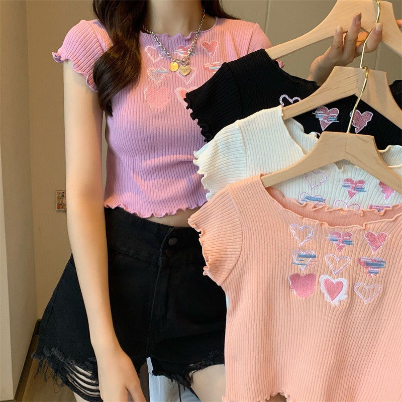 Sweet And Spicy Knitted Short Sleeve T-shirt Tight Top Women