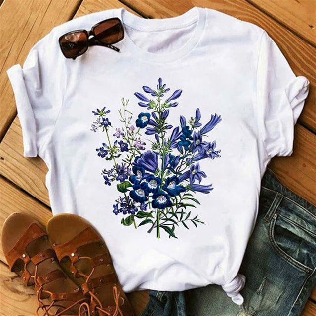 Womens Art Plant Print T Shirt Regular Fit Polyester