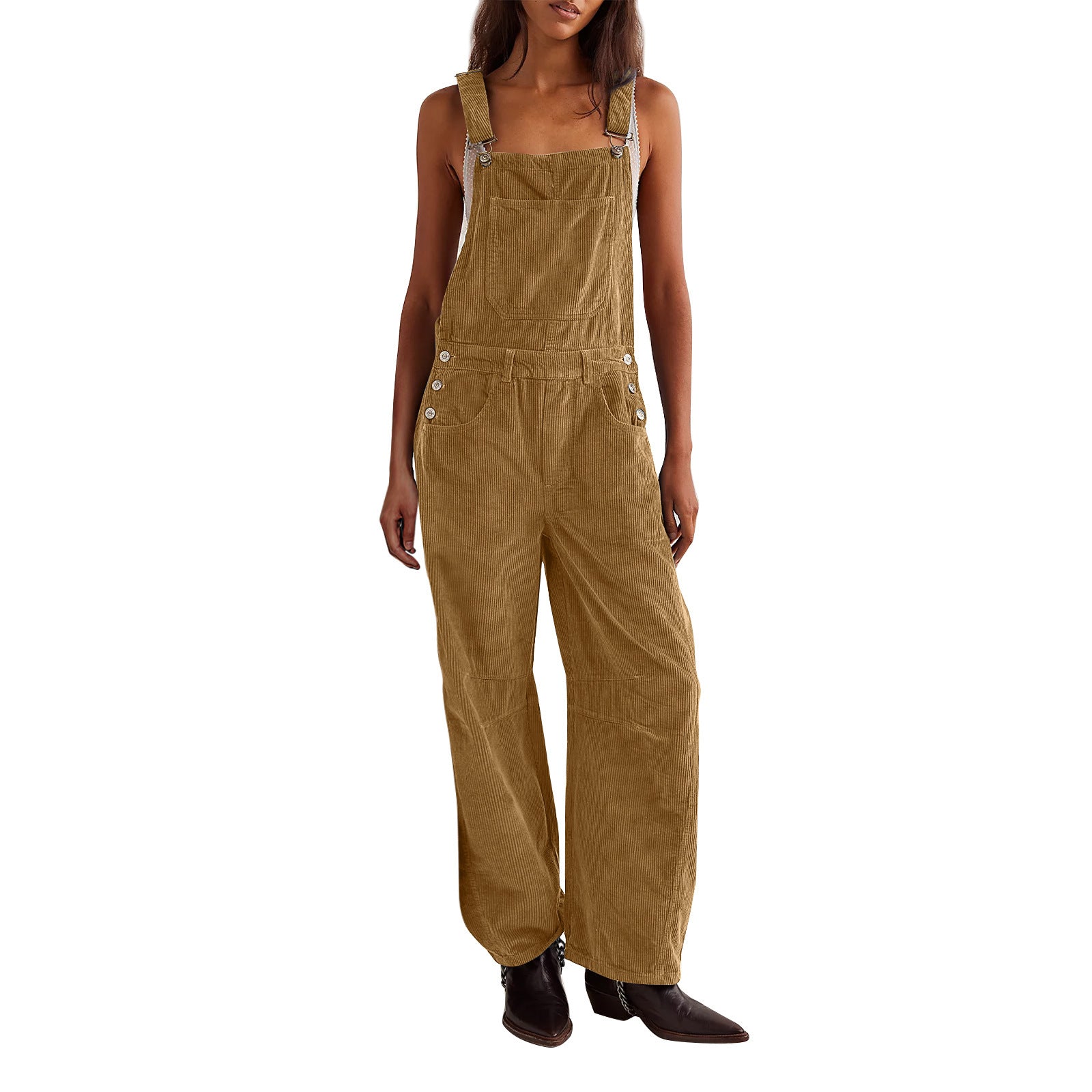Women’s Loose Jumpsuit – Casual Wide-Leg One-Piece with Pockets, Adjustable Straps