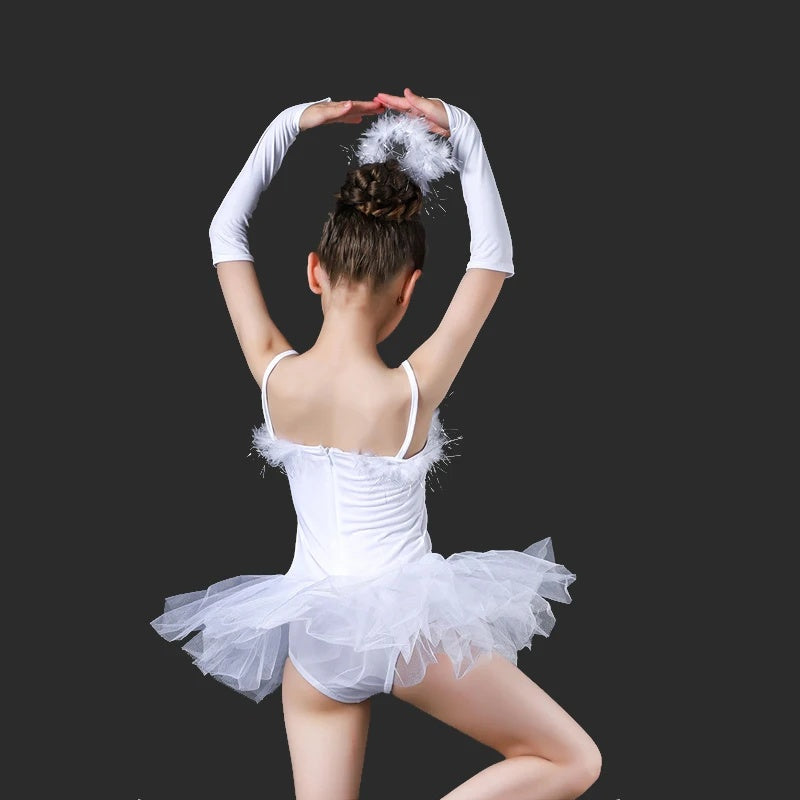 Kids Girls Sequined Ballet Tutu Dress Fashion Swan Dancewear Leotards Ballerina Costume With Headwear Pair Bracelets