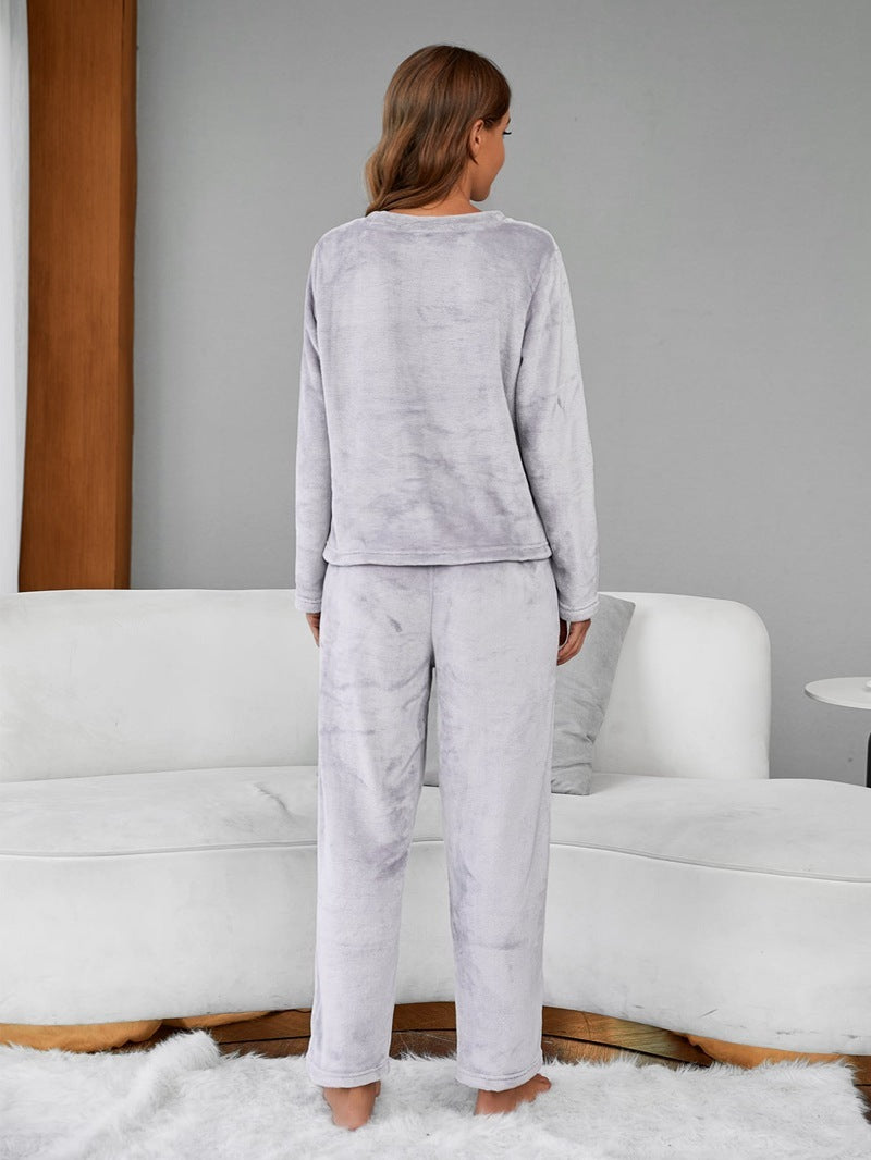 Women's Flannel Pajama Set Cozy Thickened Soft Homewear