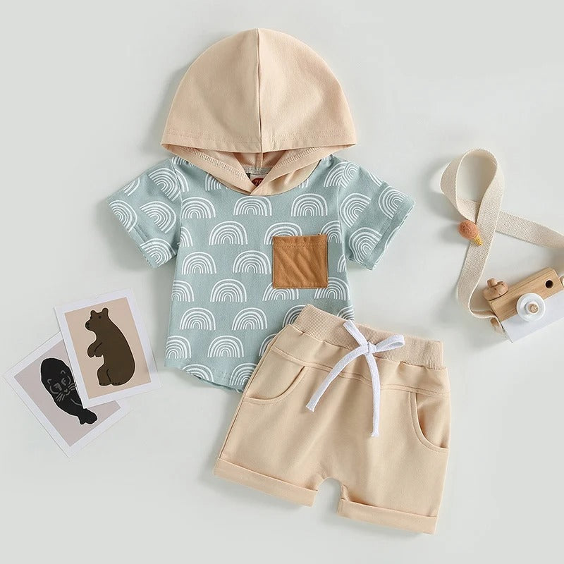 Boys' Fashion Printed Short-sleeved Shorts Suit