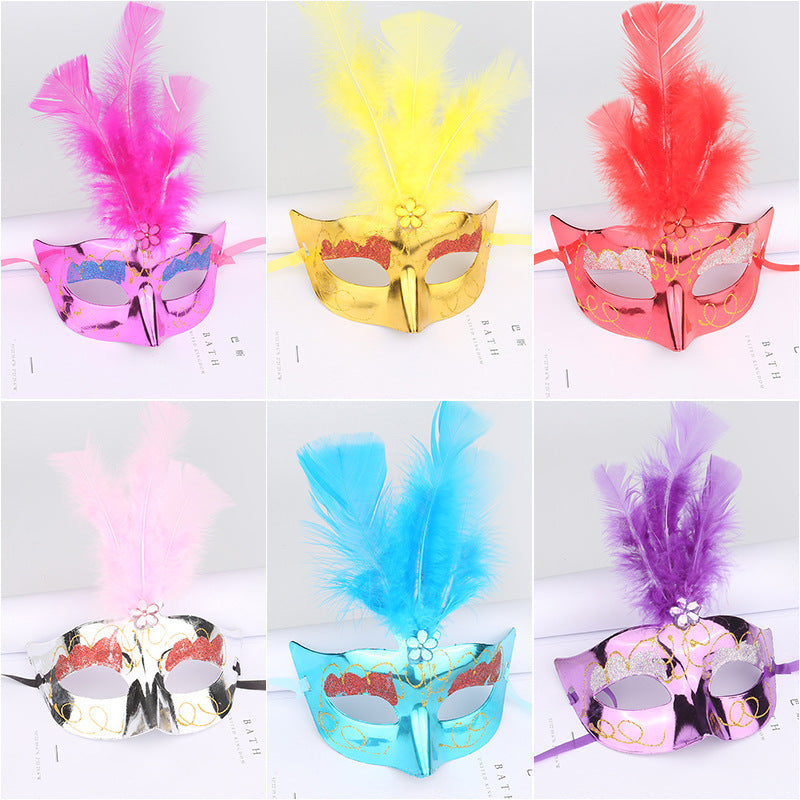 Halloween Glowing Fluff Fiber Led Feather Mask
