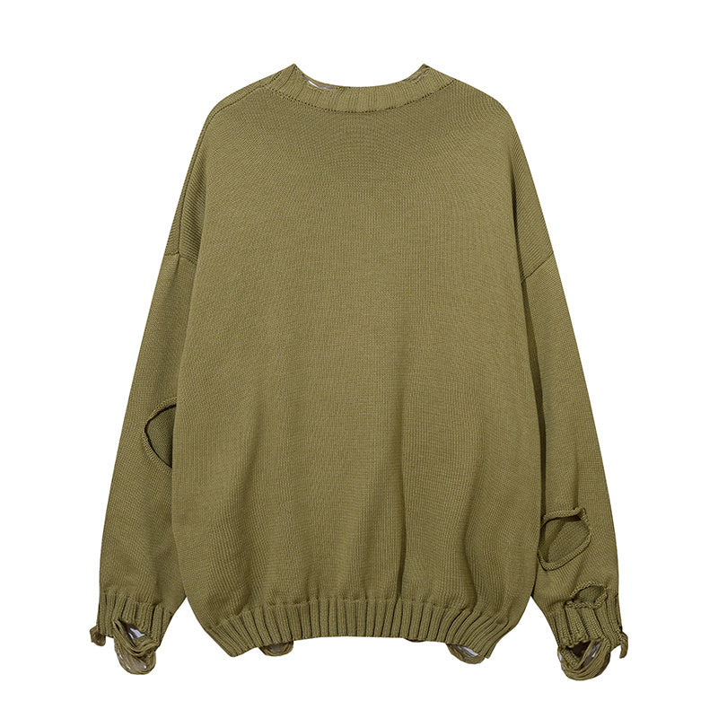 Solid Color Ripped Pullover For Men