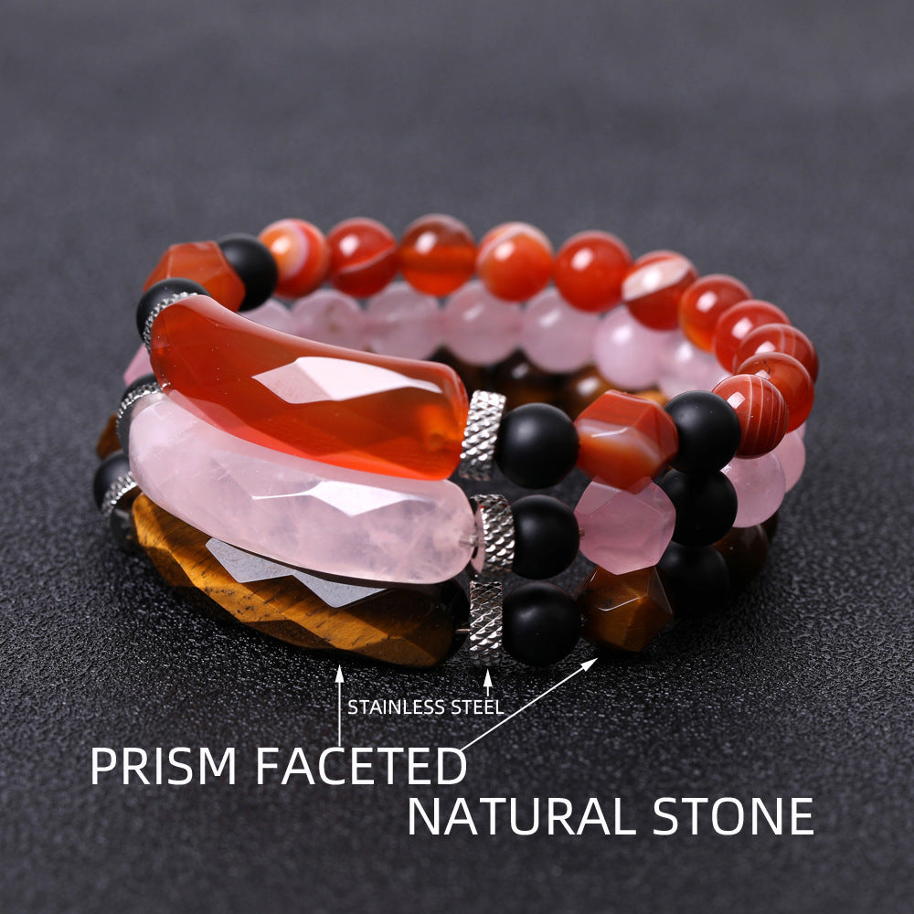 Women's Black Agate Diamond-Shaped Cut Bracelet Elegant