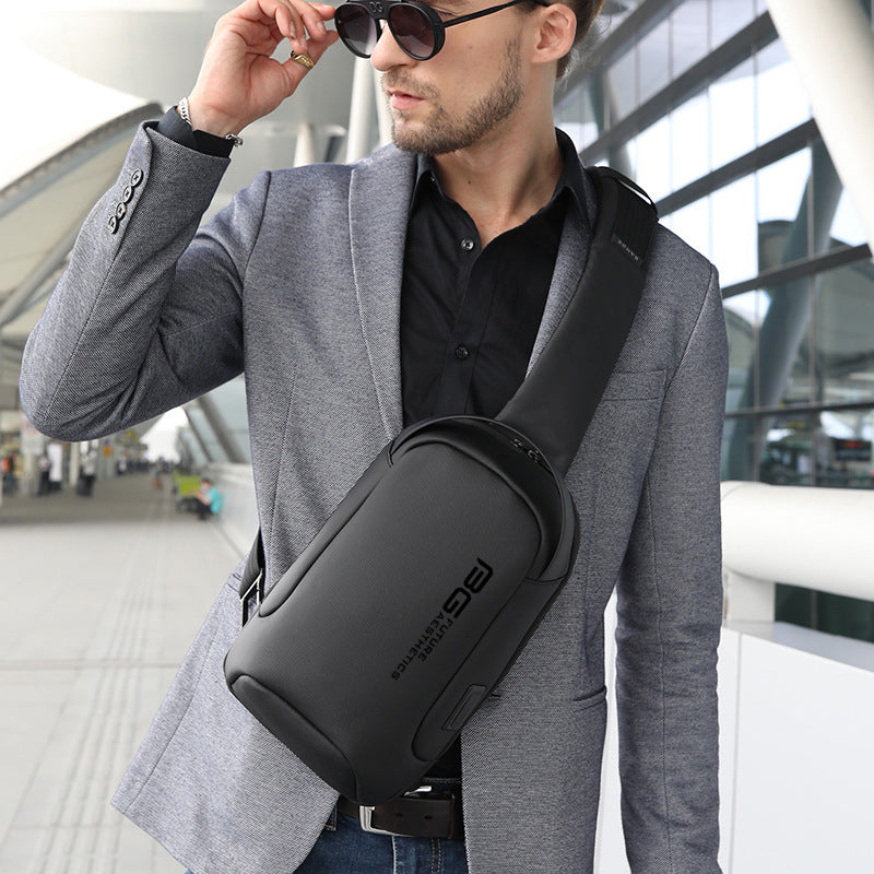Men's Oxford Cloth Shoulder Bag Solid Color USB Charging