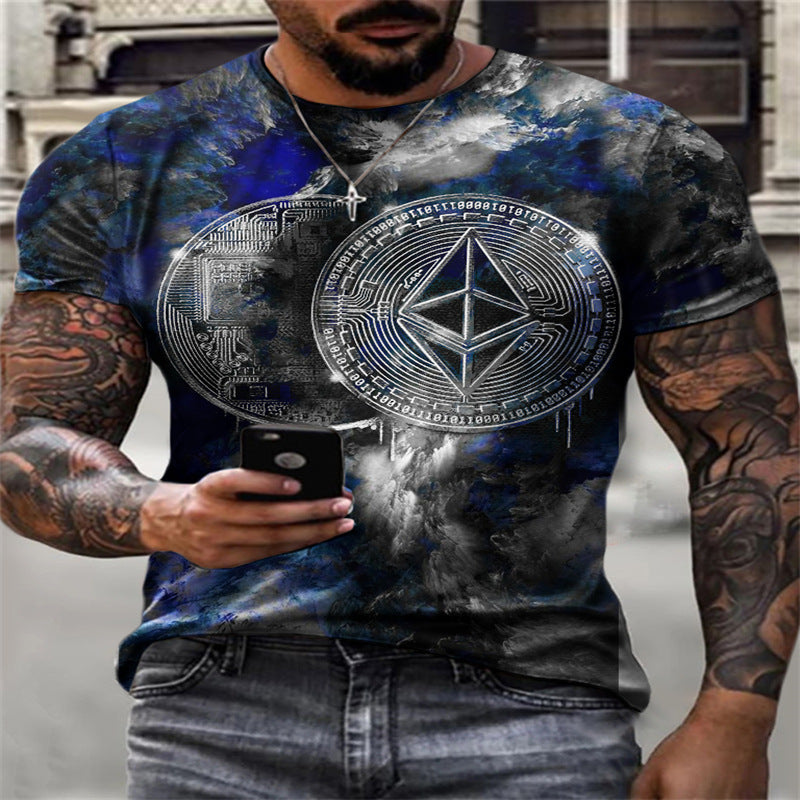Casual Round Neck Short Sleeve 3D Digital Printing T-shirt