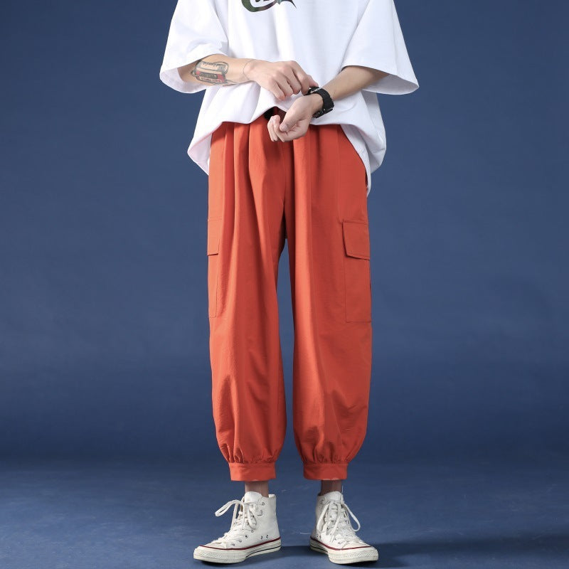 Men’s Wide-Leg Straight Cropped Overalls Trousers