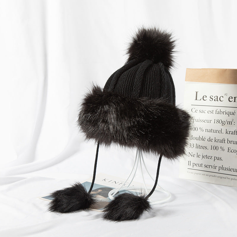 All-match Cute Woolen Knitted Ear Caps Plus Velvet Thick Winter