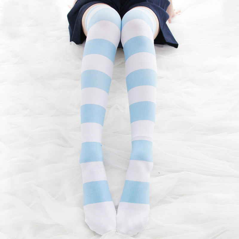 Striped Cat Footprints Over-the-Knee Socks – Soft Girl JK Style Stockings