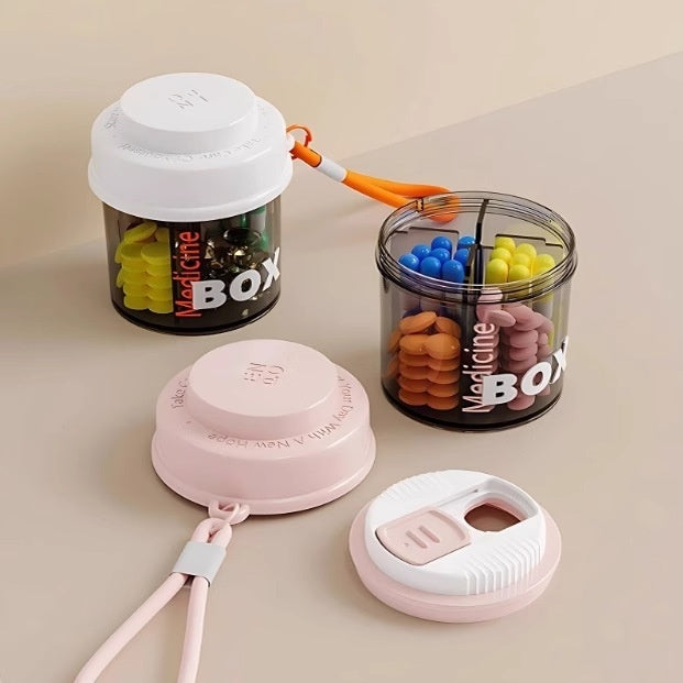 Compartment Round Pill Box Portable Four Divided Storage Box Sealed