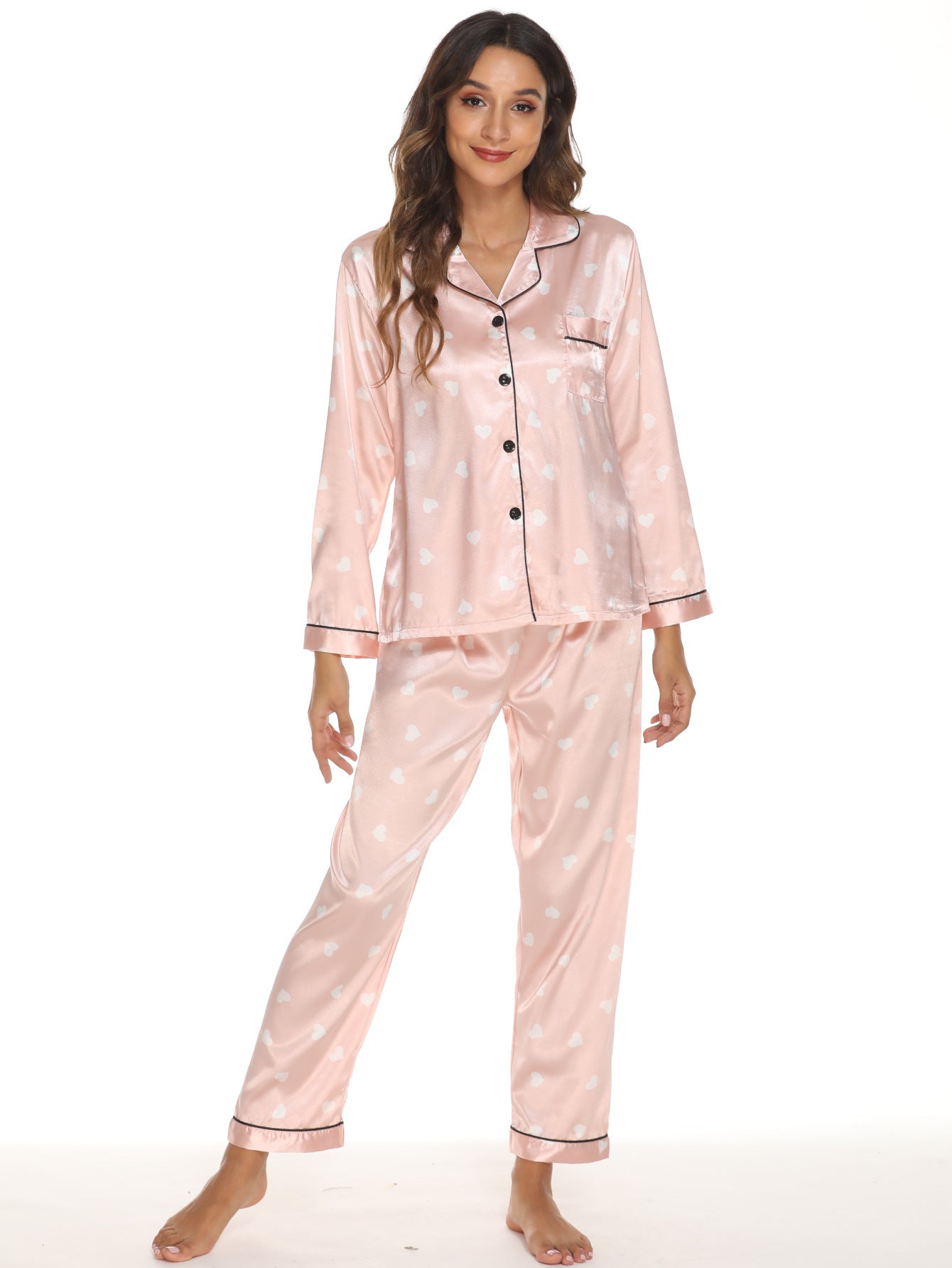 Women's Satin Pajama Set Two Piece With Lapel V Neck