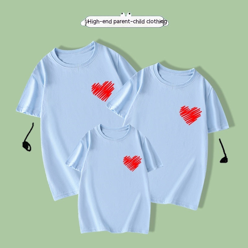 Cotton Short Sleeved Red Small Love Parent-child Clothing