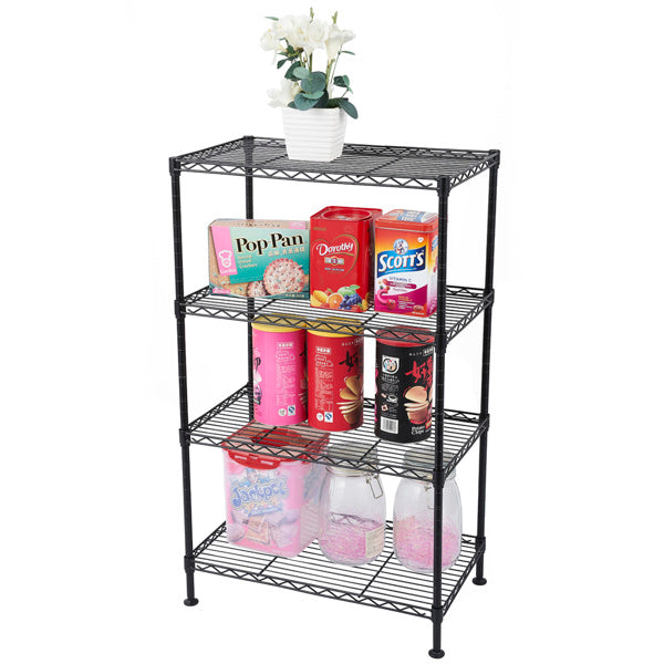Four Layer Metal Household Shelf, Adjustable, 50X30X80cm, Black