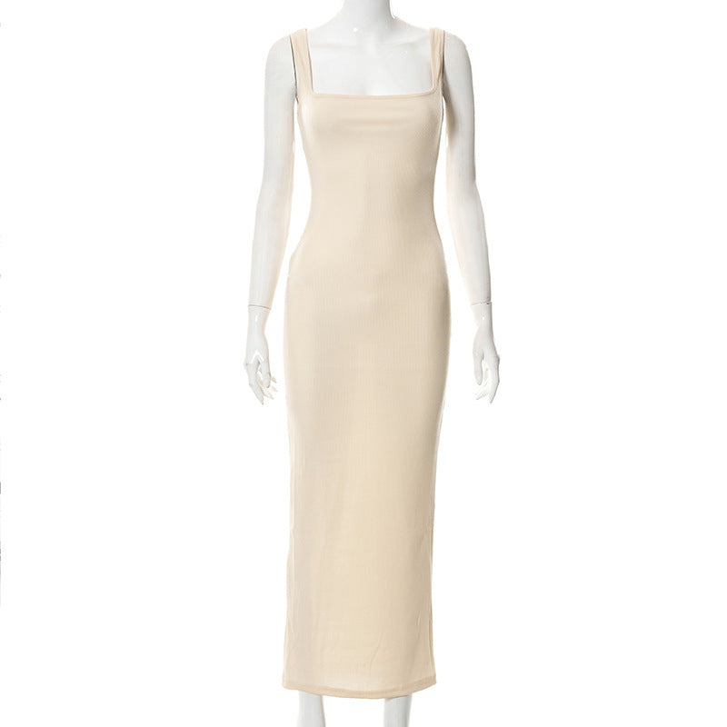 Women's Summer New Solid Color Square Neck Sleeveless Vest Casual Dress
