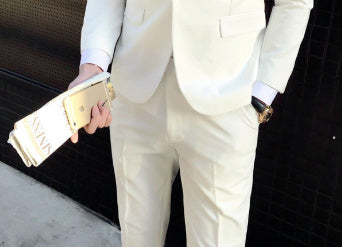 Slim Fit Cotton Blend Men's Solid Color Suit Regular