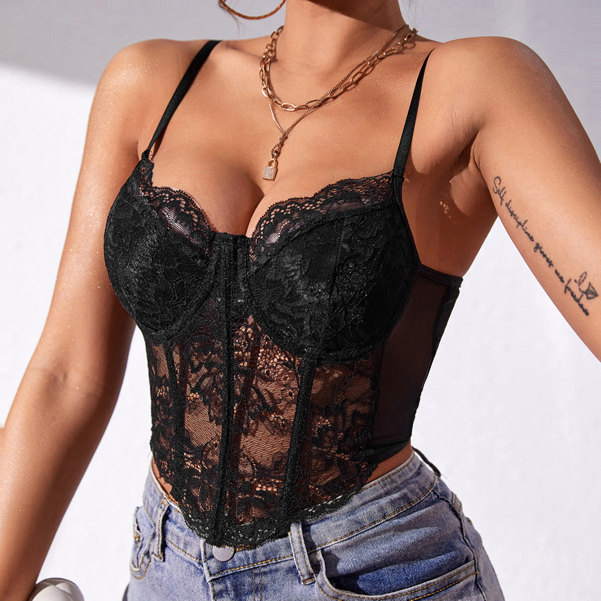 Women's Lace Pattern Slim-Fit Tank Top Polyester