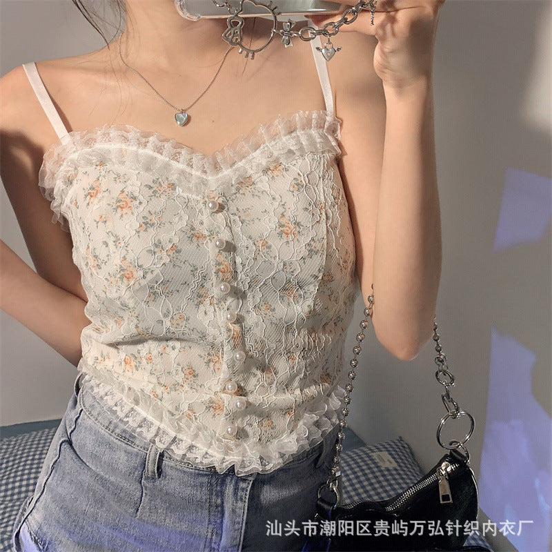 Retro Strappy Short Decorative Small Camisole Women