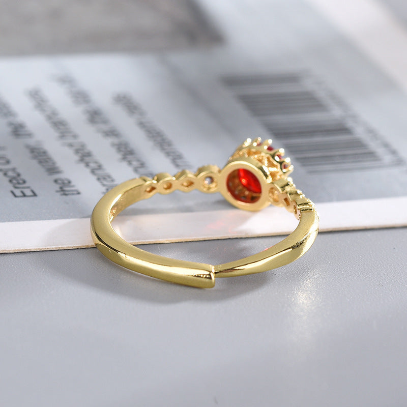 Women’s Adjustable Open Zircon Ring – Yellow Gold Plated Jewelry